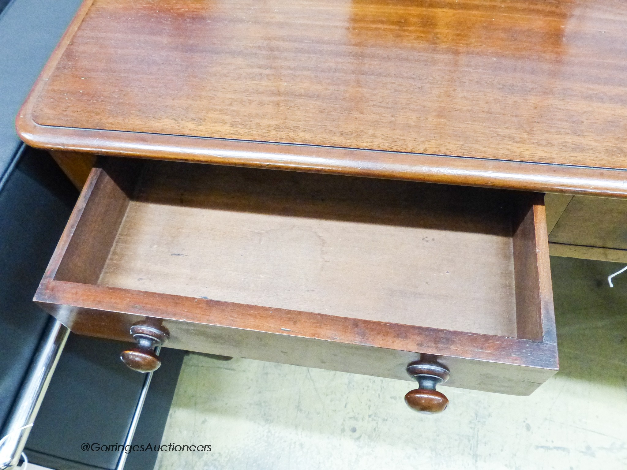 A Victorian mahogany two drawer side table, width 98cm, depth 45cm, height 74cm